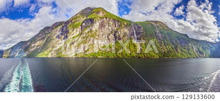 Geirangerfjord Norway with Seven Sisters waterfall from cruise ship Geirangerfjord Norway with Seven Sisters waterfall from cruise ship 129133600