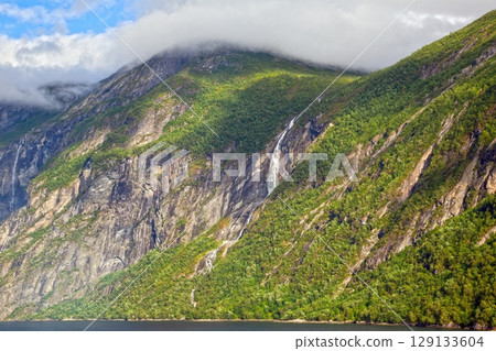 Seven Sisters Waterfall view from Geirangerfjord Norway Seven Sisters Waterfall view from Geirangerfjord Norway 129133604