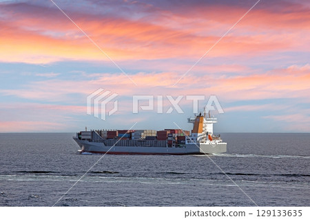 Cargo ship sailing across Baltic Sea route Cargo ship sailing across Baltic Sea route 129133635