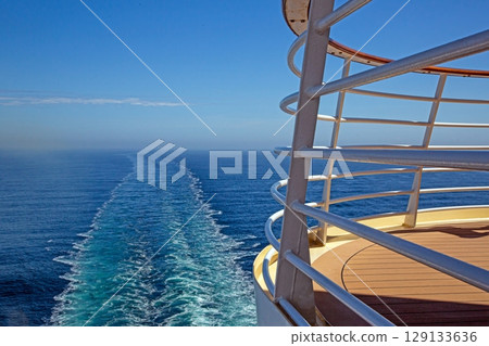 Panoramic view Baltic Sea wake trail open ocean 129133636