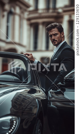 Man beside luxury car Man beside luxury car 129133650