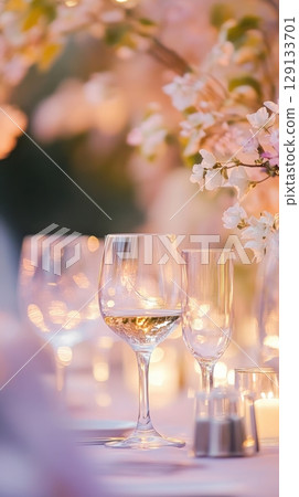 Chic table with wine glasses 129133701