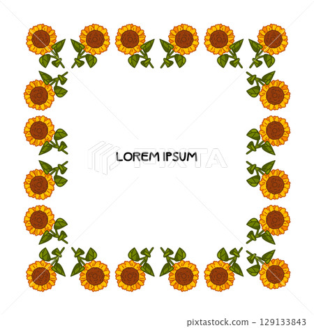 Cartoon Sunflower Floral Frame Border 129133843