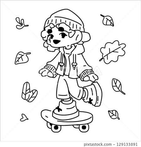 Autumn Coloring Girl On Skateboard Autumn Coloring Girl On Skateboard 129133891