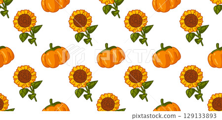 Cute Autumn Pumpkin Flower Pattern Cute Autumn Pumpkin Flower Pattern 129133893
