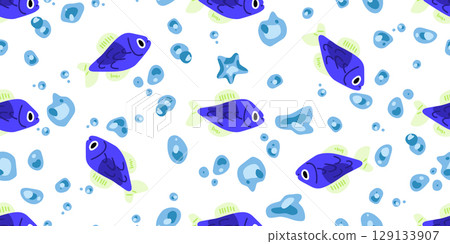 Blue Fish Sea Bubble Pattern 129133907