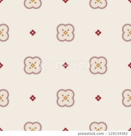 Minimalistic beige red quatrefoil shapes seamless pattern. Simple wallpaper striped print Minimalistic beige red quatrefoil shapes seamless pattern. Simple wallpaper striped print 129134362