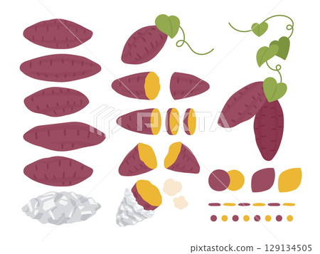 各種紅薯和烤地瓜的插圖集 129134505