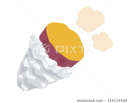 用鋁箔紙包裹的熱的、有裂紋的烤紅薯的插圖 用鋁箔紙包裹的熱的、有裂紋的烤紅薯的插圖 129134509