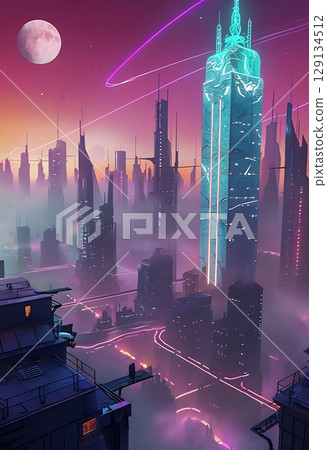 Memory-Laced City in Electric Hues 129134512