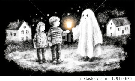 Friendly Ghost Encounter at Night 129134676