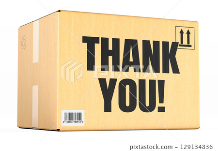 Parcel with Thank You text, 3D rendering 129134836