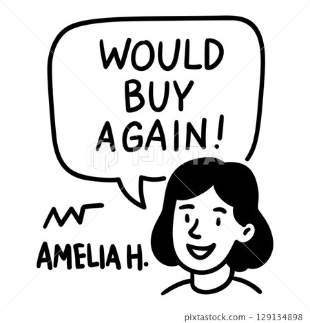 Doodle woman with speech bubble Would Buy Again hand drawn style for testimonial and review templates Doodle woman with speech bubble Would Buy Again hand drawn style for testimonial and review templates 129134898