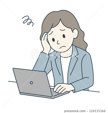 表情疲憊的年輕女子（藍色西裝，顏色） 129135168