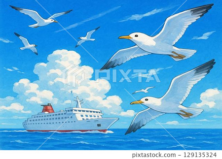 飛行在海的海鷗 129135324