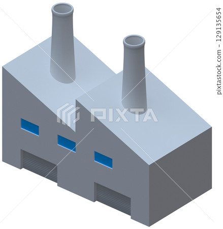 Isometric 3D icon of a factory with two chimneys Isometric 3D icon of a factory with two chimneys 129135654