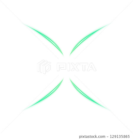 Glowing curved blade of light in green on a transparent background 129135865