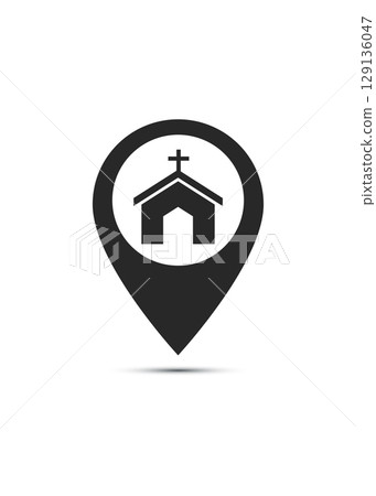 church sign icon on pin location icon stock illustration church sign icon on pin location icon stock illustration 129136047