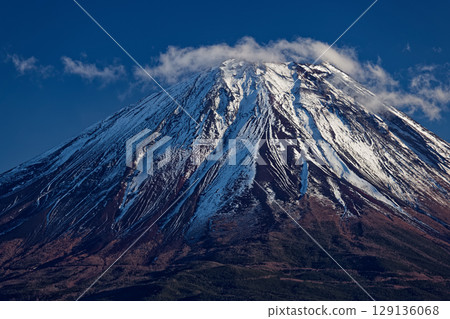 從全景平台望去,初冬富士山頂上飄揚的雪煙 從全景平台望去,初冬富士山頂上飄揚的雪煙 129136068