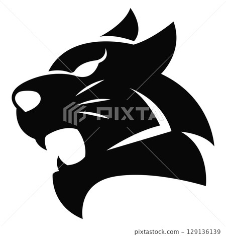 Roaring feline head icon. Vector 129136139
