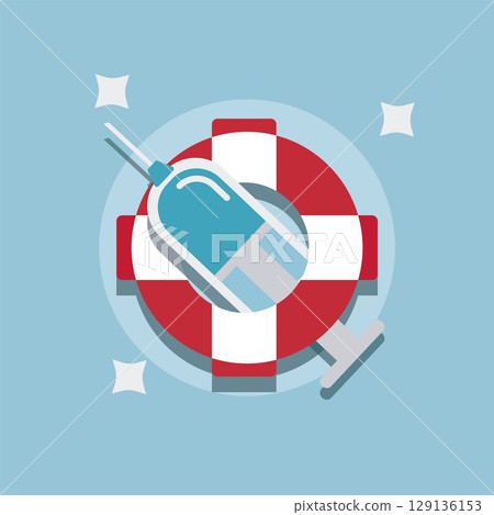 Syringe on rescue ring. Vector 129136153