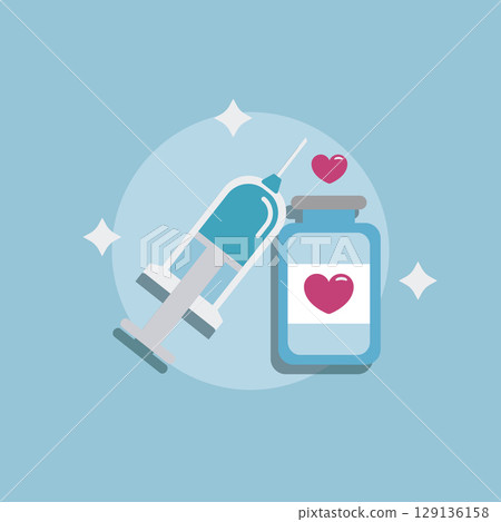Syringe and vial with heart. Vector Syringe and vial with heart. Vector 129136158