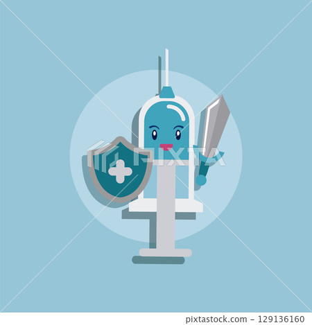 Cute syringe battle pose. Vector Cute syringe battle pose. Vector 129136160