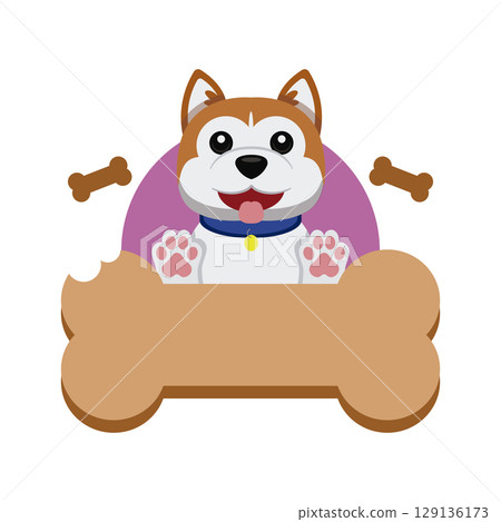 Akita puppy with bone board. Vector 129136173
