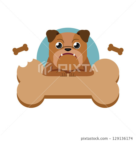 Fierce bulldog and big bone. Vector 129136174