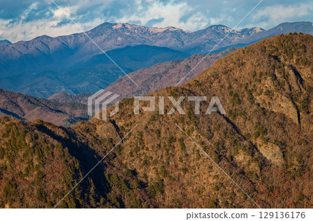 View of Mount Mikatabun and Mount Daibosatsu in the evening from the panoramic platform 129136176