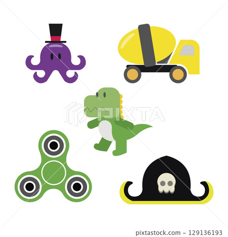 Set of colored toy icons Flat design Vector 129136193