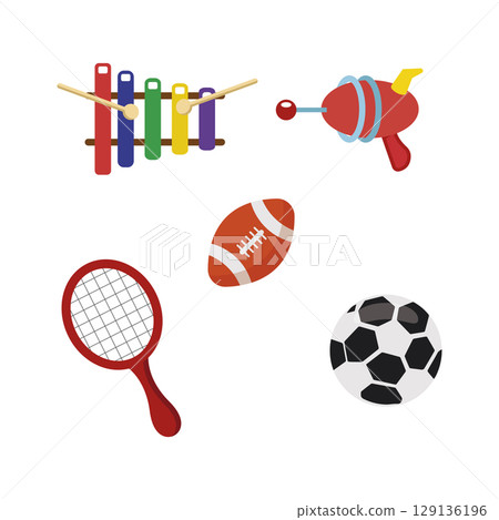 Set of colored toy icons Flat design Vector 129136196