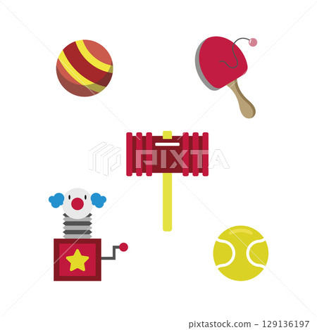 Set of colored toy icons Flat design Vector 129136197