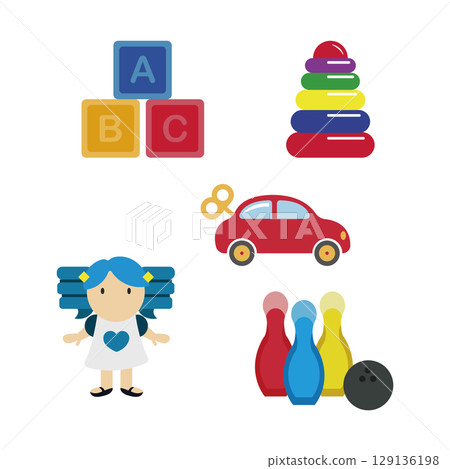 Set of colored toy icons Flat design Vector Set of colored toy icons Flat design Vector 129136198