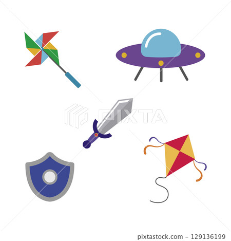 Set of colored toy icons Flat design Vector Set of colored toy icons Flat design Vector 129136199