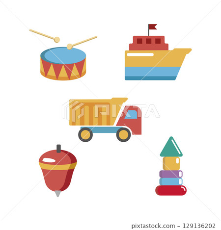 Set of colored toy icons Flat design Vector Set of colored toy icons Flat design Vector 129136202