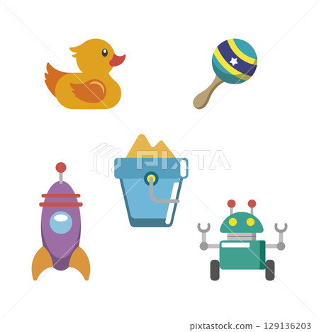 Set of colored toy icons Flat design Vector Set of colored toy icons Flat design Vector 129136203