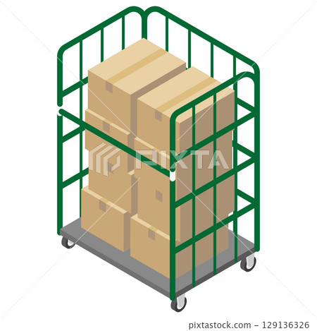 Illustration of a green basket trolley 129136326