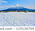 Snow-capped Mount Fuji as seen from the snowy fields at the summit of Mount Ryugatake 129136709