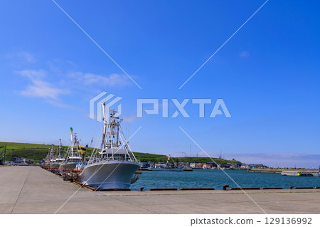 Coastal scenery of Cape Soya and Port Soya under the clear blue sky in June Coastal scenery of Cape Soya and Port Soya under the clear blue sky in June 129136992