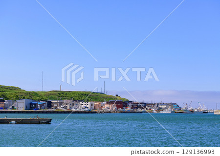 Coastal scenery of Cape Soya and Port Soya under the clear blue sky in June Coastal scenery of Cape Soya and Port Soya under the clear blue sky in June 129136993