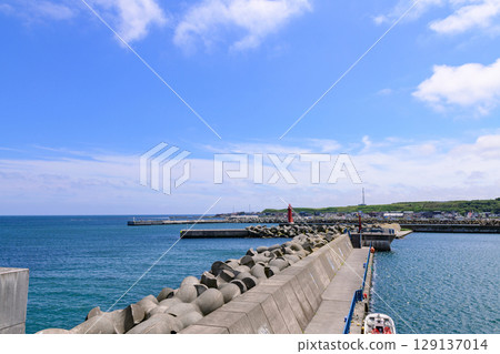 Coastal scenery of Cape Soya and Port Soya under the clear blue sky in June Coastal scenery of Cape Soya and Port Soya under the clear blue sky in June 129137014