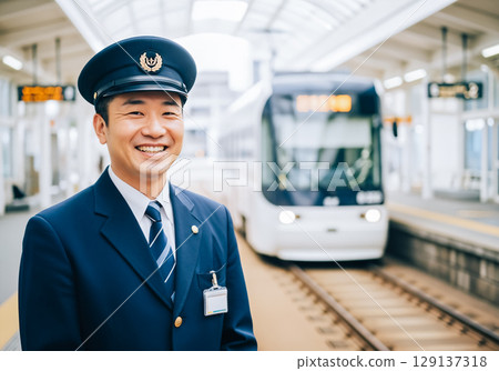 Portrait of an employee working at a tramway railway company 129137318