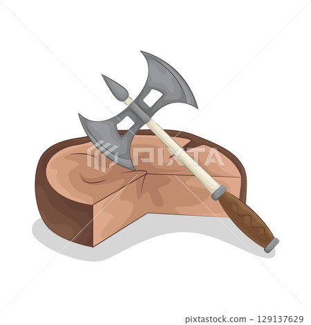Illustration of Chopping wood with an axe Illustration of Chopping wood with an axe 129137629