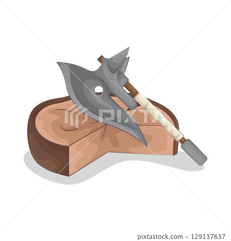 Illustration of Chopping wood with an axe 129137637