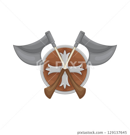 Illustration of Round shield with crossed axe Illustration of Round shield with crossed axe 129137645