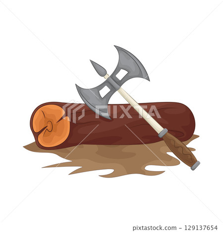 Illustration of Chopping wood with an axe 129137654