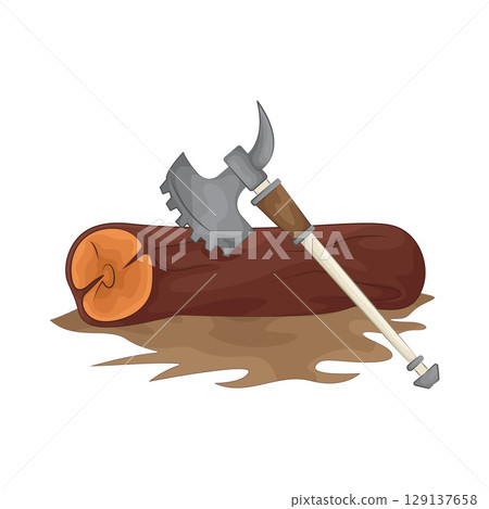 Illustration of Chopping wood with an axe 129137658