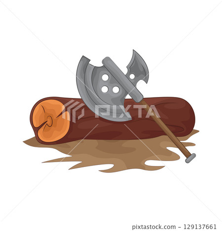 Illustration of Chopping wood with an axe 129137661