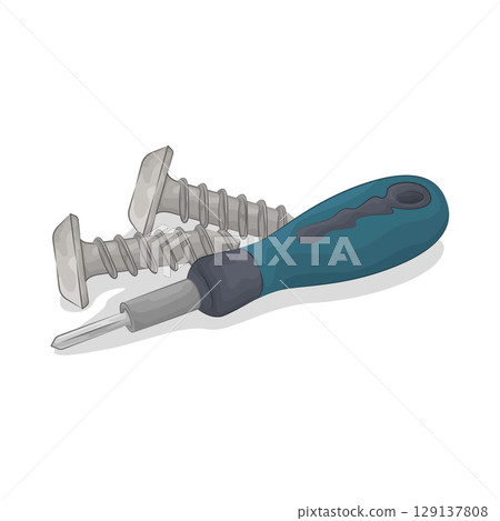 Illustration of Screw and Screwdriver  129137808